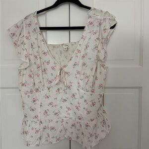 Floral Print Ruffle Sleeve Blouse